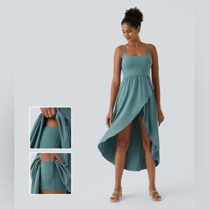 Large Halara Breezeful™ High Low 2-Piece Pocket Flowy Midi Quick Dry Dress blue